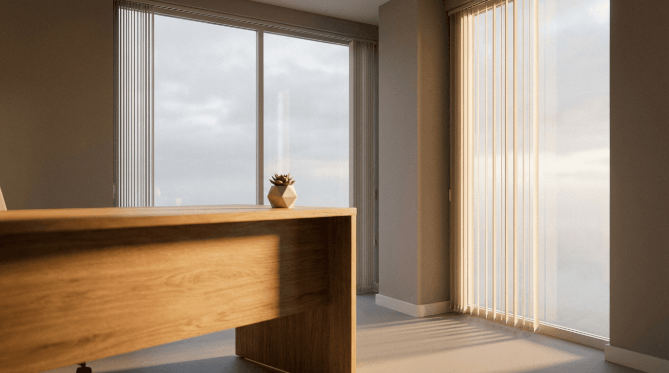 Roofer in office reviewing project details with warm lighting